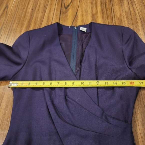 Navy purple faux wrap professional cocktail pinup pencil a-line dress midi  4 - Picture 5 of 13